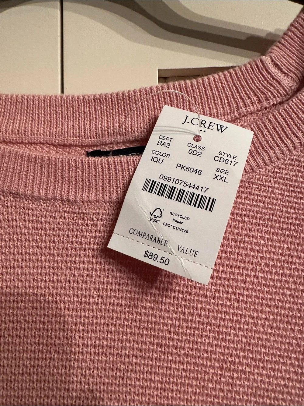 J. Crew Men's Waffle Knit Pink Crewneck Sweater Size XXL